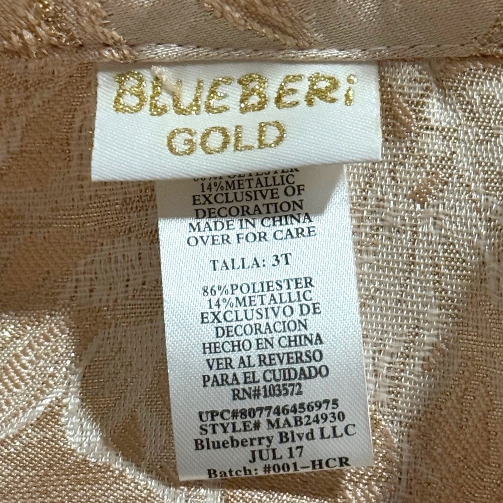 Blueberi Gold Toddler Girl Coat Dress 3T Gold Brocade Faux Fur Collar Holiday - Picture 5 of 9